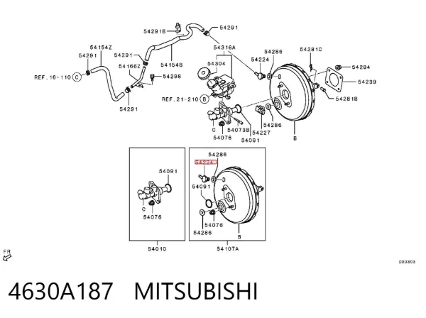 Válvula de impulsionador de vácuo dos freios 4630A187 Mitsubishi