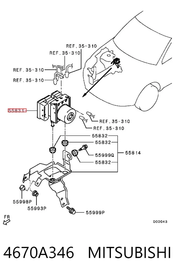Unidade hidráulico de controlo ABS 4670A346 Mitsubishi