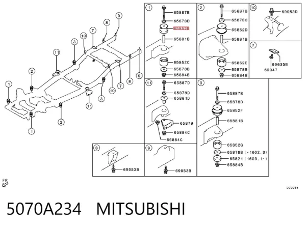 Coxim de chassi (de fixação de carroçaria) 5070A234 Mitsubishi
