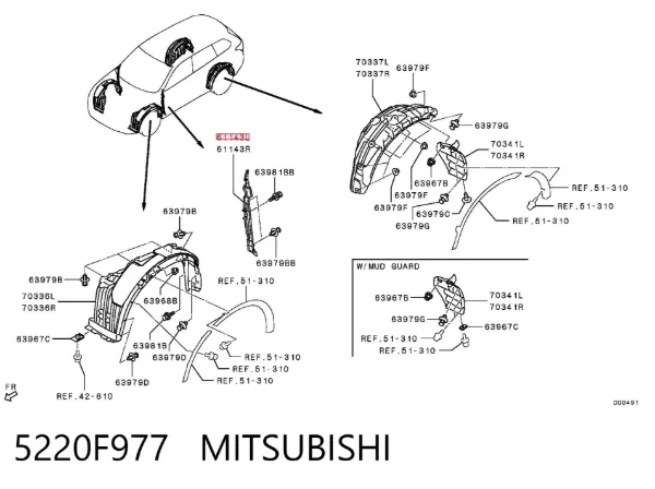 Escudo protetor contra o barro de arco dianteiro do pára-lama 5220F977 Mitsubishi