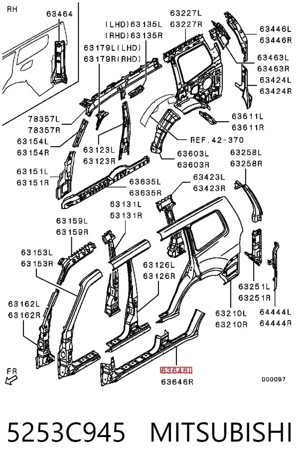 Acesso externo esquerdo 5253C945 Mitsubishi