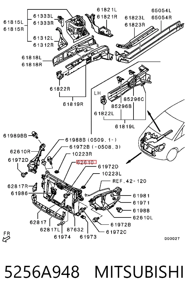 Suporte do radiador montado (painel de montagem de fixação das luzes) 5256A948 Mitsubishi