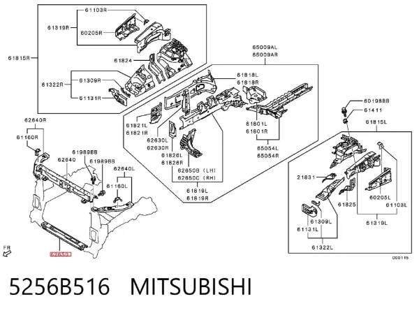 Suporte inferior do radiador (painel de montagem de fixação das luzes) 5256B516 Mitsubishi