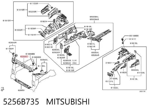 Suporte superior do radiador (painel de montagem de fixação das luzes) 5256B735 Mitsubishi