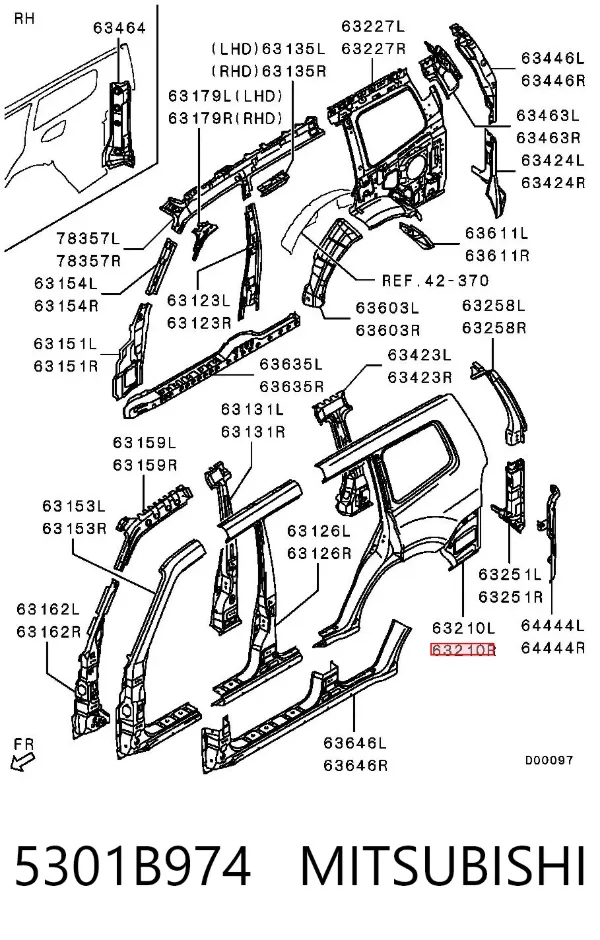 Pára-lama traseiro direito 5301B974 Mitsubishi