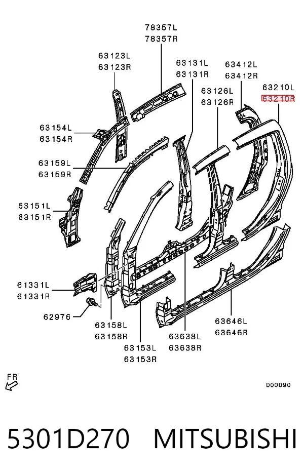 Coluna traseira direita da carroceria 5301D270 Mitsubishi