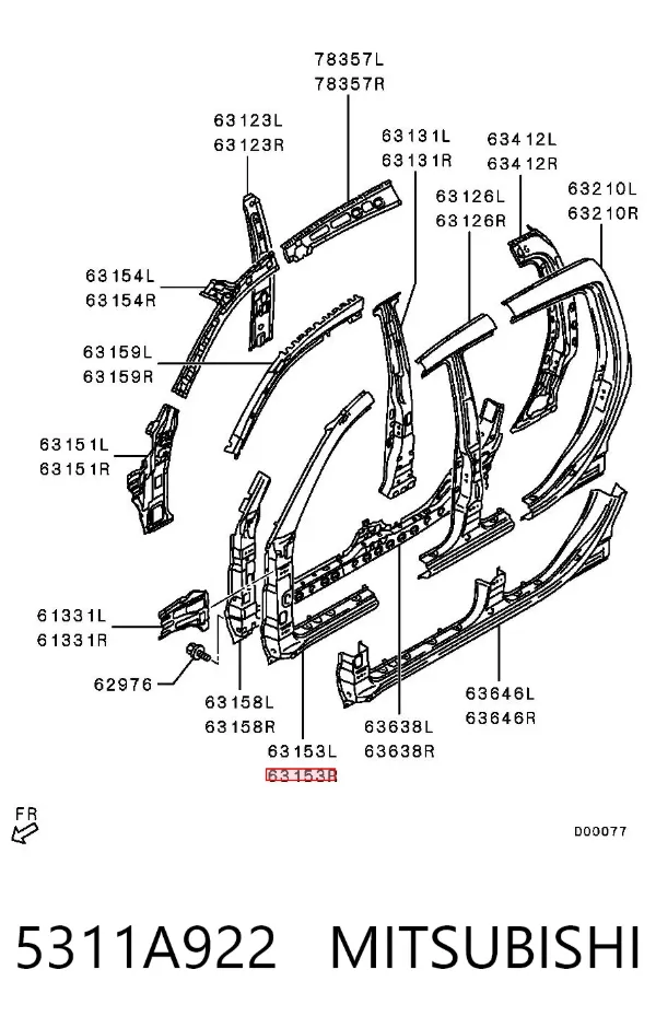 Montante de carroçaria dianteira direita 5311A922 Mitsubishi