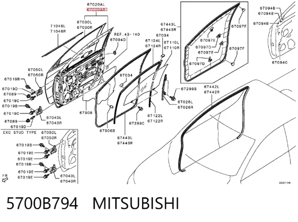 Porta dianteira direita 5700B794 Mitsubishi