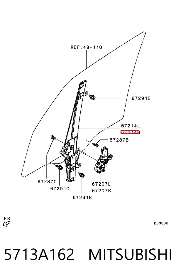 Mecanismo de acionamento de vidro da porta dianteira direita Mitsubishi Pajero IV SHORT