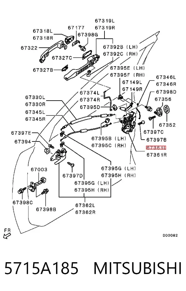 Fecho da porta dianteira esquerda 5715A185 Mitsubishi
