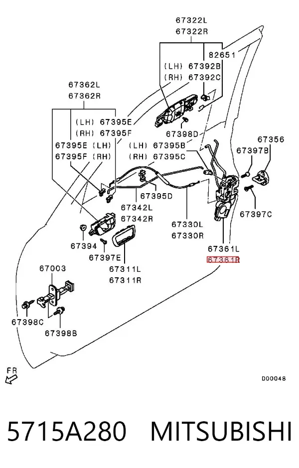 Fecho da porta dianteira direita 5715A280 Mitsubishi