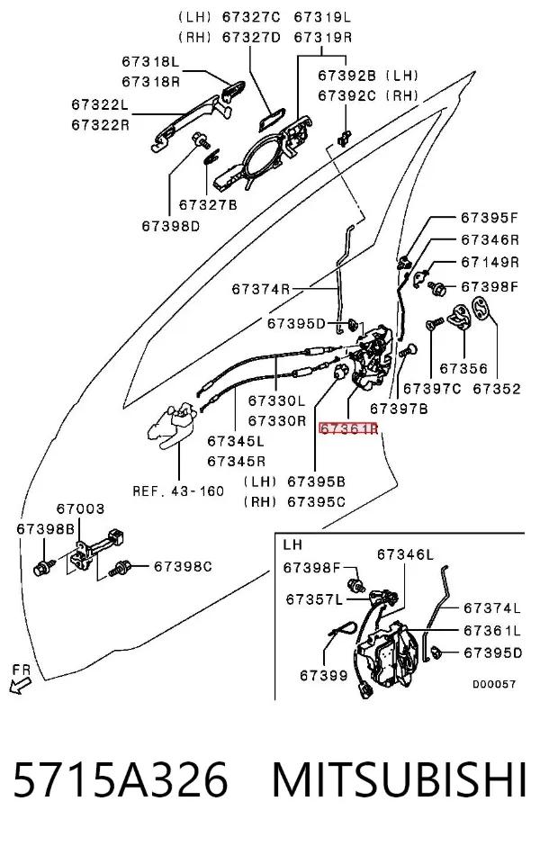 Fecho da porta dianteira direita 5715A326 Mitsubishi
