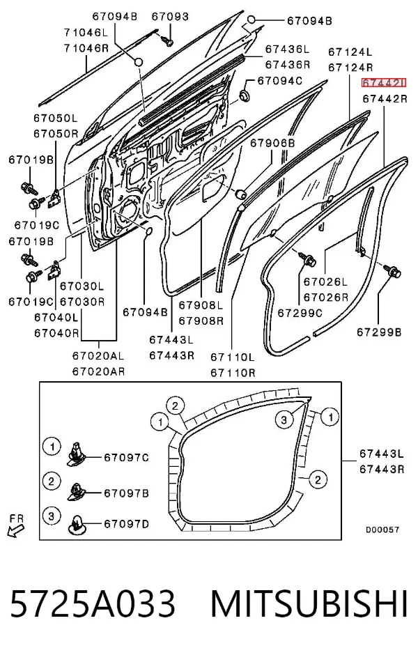 Compactador da porta dianteira esquerda (na carroçaria) 5725A033 Mitsubishi