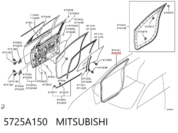 Compactador da porta dianteira direita (na carroçaria) 5725A150 Mitsubishi