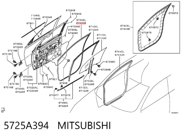 Compactador da porta dianteira direita (na porta) 5725A394 Mitsubishi