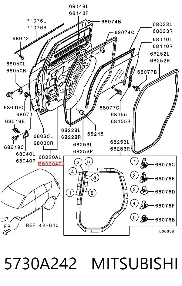 Porta traseira direita 5730A242 Mitsubishi