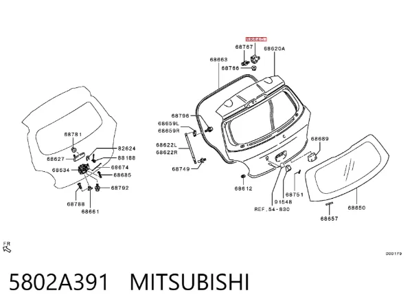 Gozno da porta traseira (de 3º/5º bagageiro) 5802A391 Mitsubishi