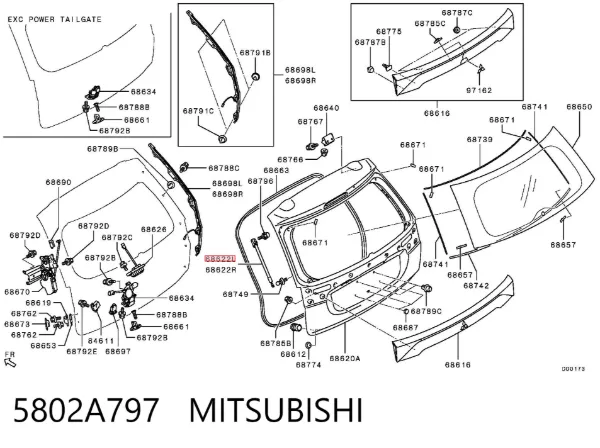 Amortecedor de tampa de porta-malas (de 3ª/5ª porta traseira) 5802A797 Mitsubishi