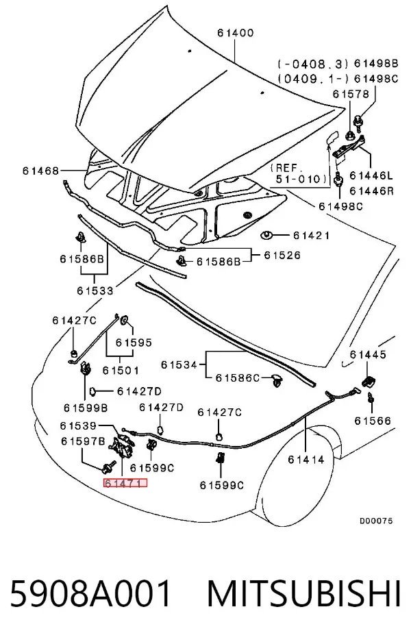 Fecho da capota 5908A001 Mitsubishi