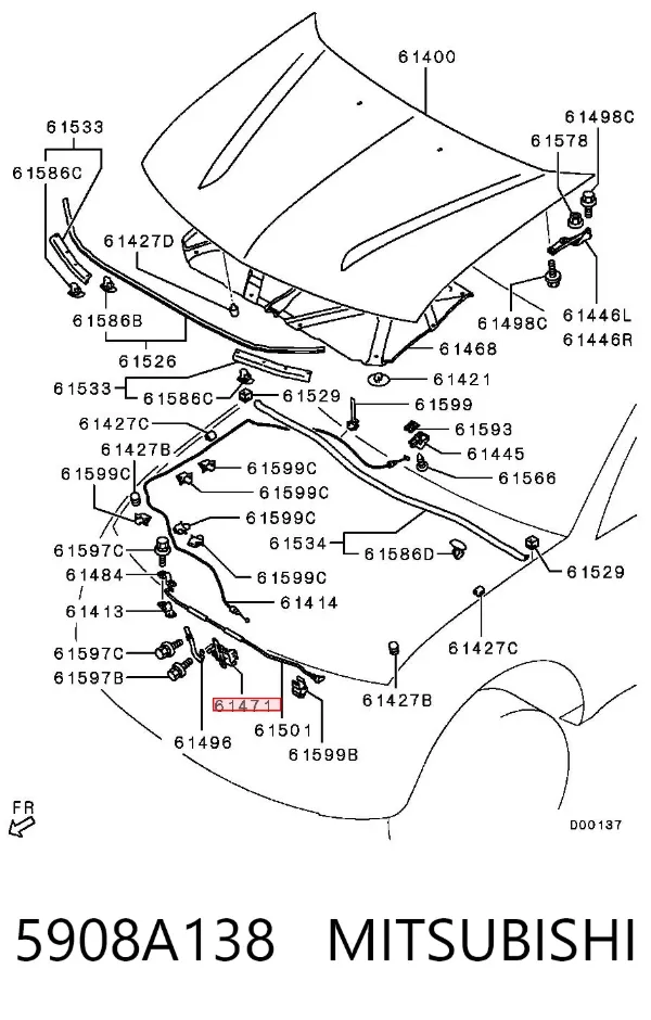 Fecho da capota 5908A138 Mitsubishi