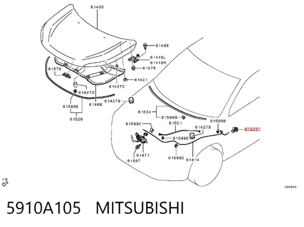 Puxador de abertura da capota 5910A105 Mitsubishi