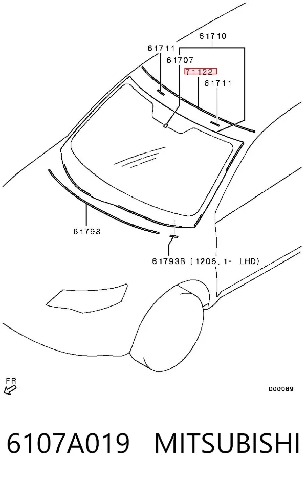 Moldura superior de pára-brisas 6107A019 Mitsubishi