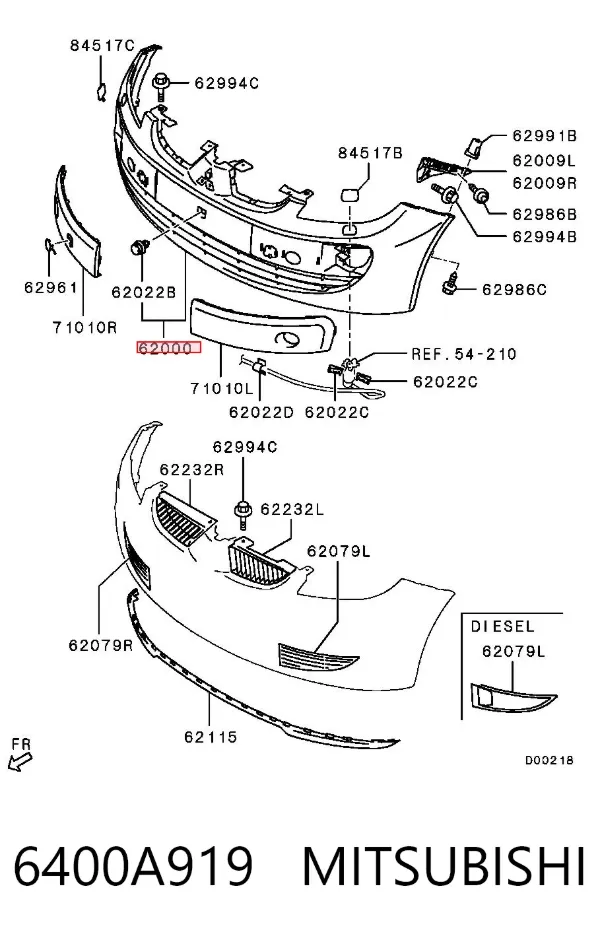 Pára-choque dianteiro 6400A919 Mitsubishi