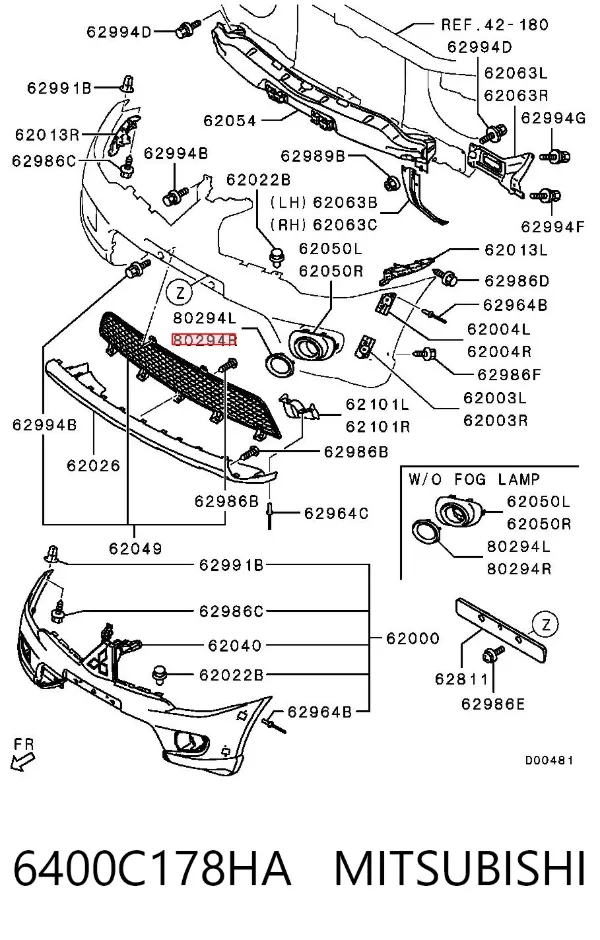 Borda (orla) das luzes de nevoeiro direita 6400C178HA Mitsubishi