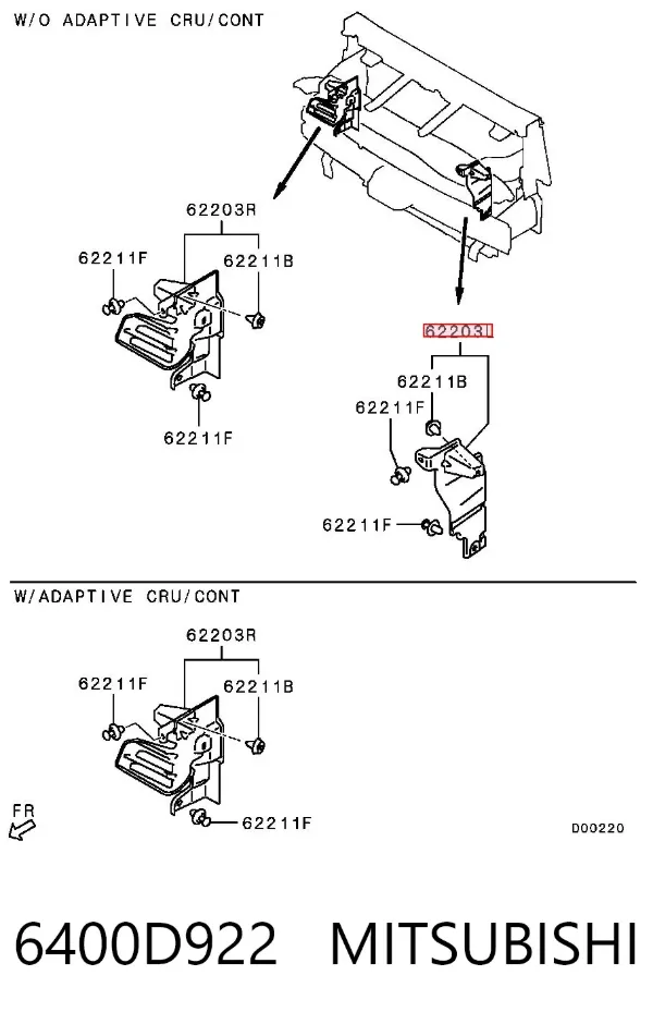 Conduto de ar/defletor do radiador, superior 6400D922 Mitsubishi