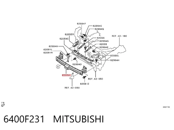 Reforçador do pára-choque dianteiro 6400F231 Mitsubishi