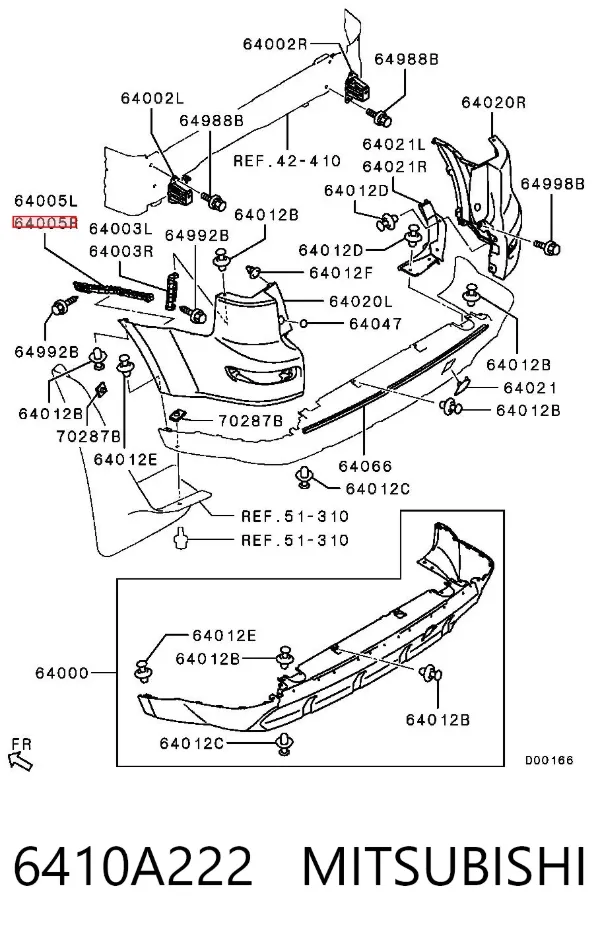 Consola direita do pára-choque traseiro externo 6410A222 Mitsubishi