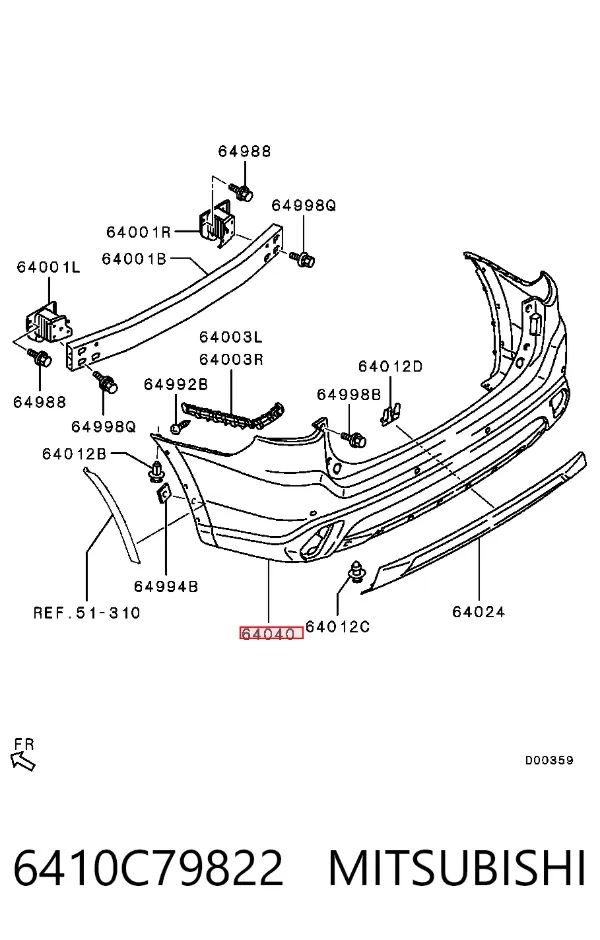 Pára-choque traseiro 6410C79822 Mitsubishi