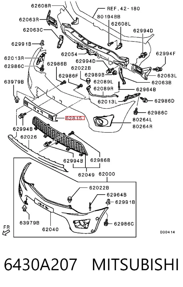 Painel de fixação de matrícula dianteira 6430A207 Mitsubishi