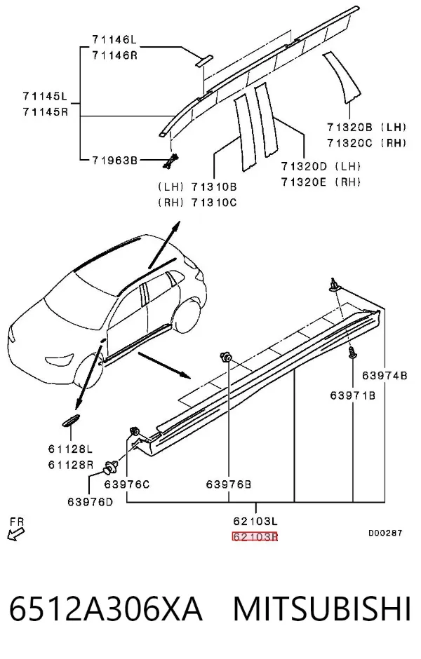 Placa sobreposta (moldura) externa direita de acesso 6512A306XA Mitsubishi