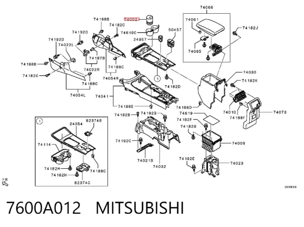 Cinzeiro de consola central 7600A012 Mitsubishi
