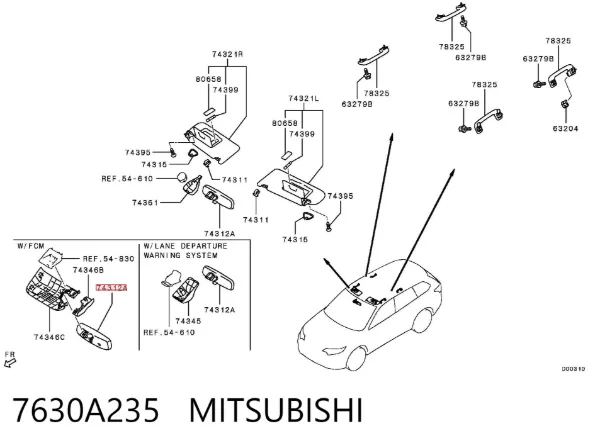 Espelho de salão interno 7630A235 Mitsubishi