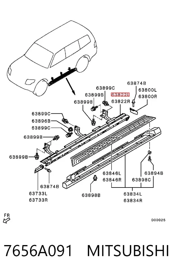 Grampo dobrável esquerdo 7656A091 Mitsubishi
