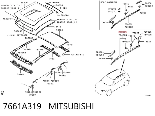 Porta-bagagem do teto esquerdo 7661A319 Mitsubishi