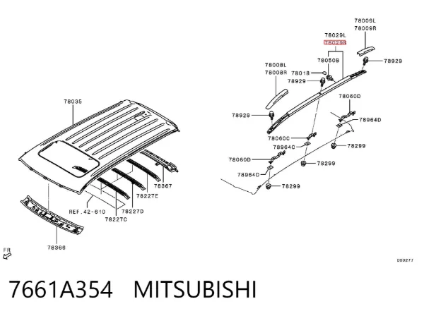 Porta-bagagem do teto direito 7661A354 Mitsubishi
