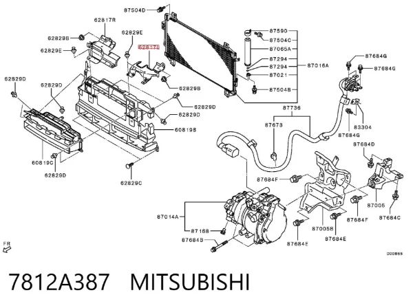 Conduto de ar/defletor do radiador, superior 7812A387 Mitsubishi