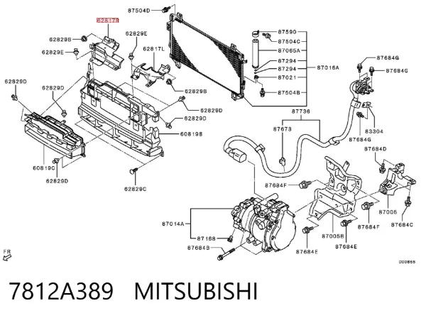 Conduto de ar/defletor do radiador, superior 7812A389 Mitsubishi