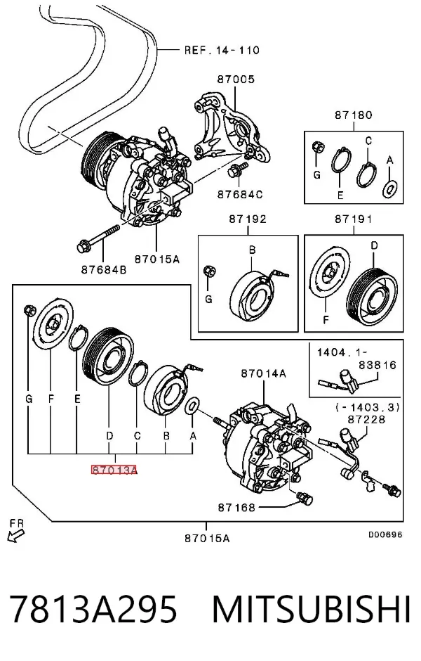 Polia do compressor de aparelho de ar condicionado 7813A295 Mitsubishi