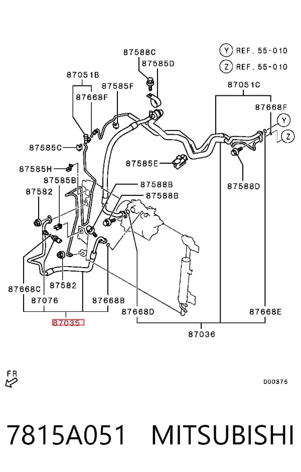 Mangueira de aparelho de ar condicionado, desde o compressor até o radiador 7815A051 Mitsubishi