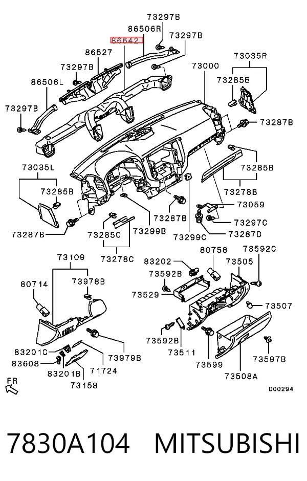 Conduto de ar (distribuidor de ar para "painel de instrumentos") central 7830A104 Mitsubishi