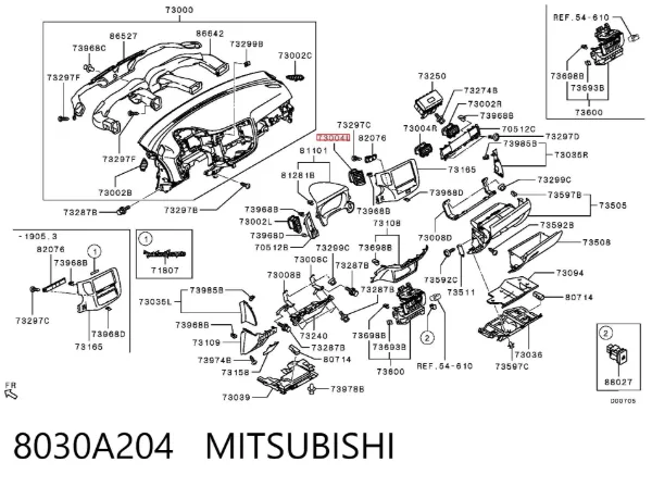 Grelha de ventilação de salão no "painel de instrumentos" 8030A204 Mitsubishi