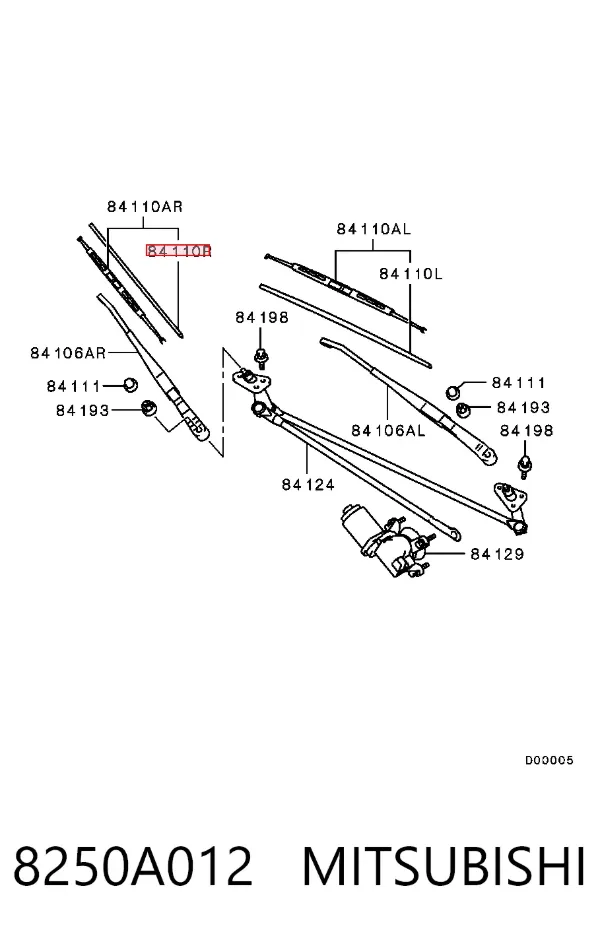Elástico da escova de limpador pára-brisas de passageiro 8250A012 Mitsubishi