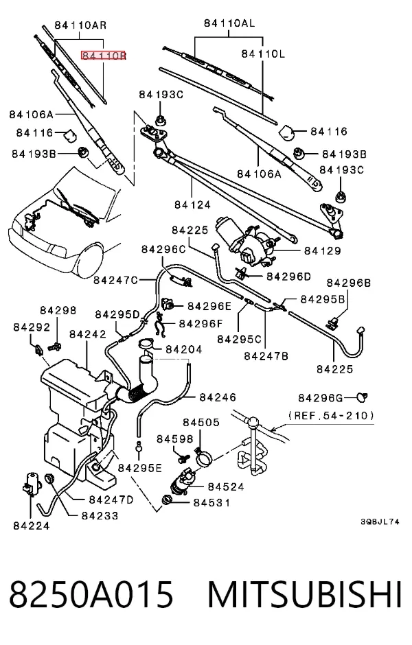Elástico da escova de limpador pára-brisas de passageiro 8250A015 Mitsubishi