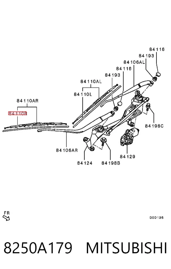 Elástico da escova de limpador pára-brisas de condutor 8250A179 Mitsubishi