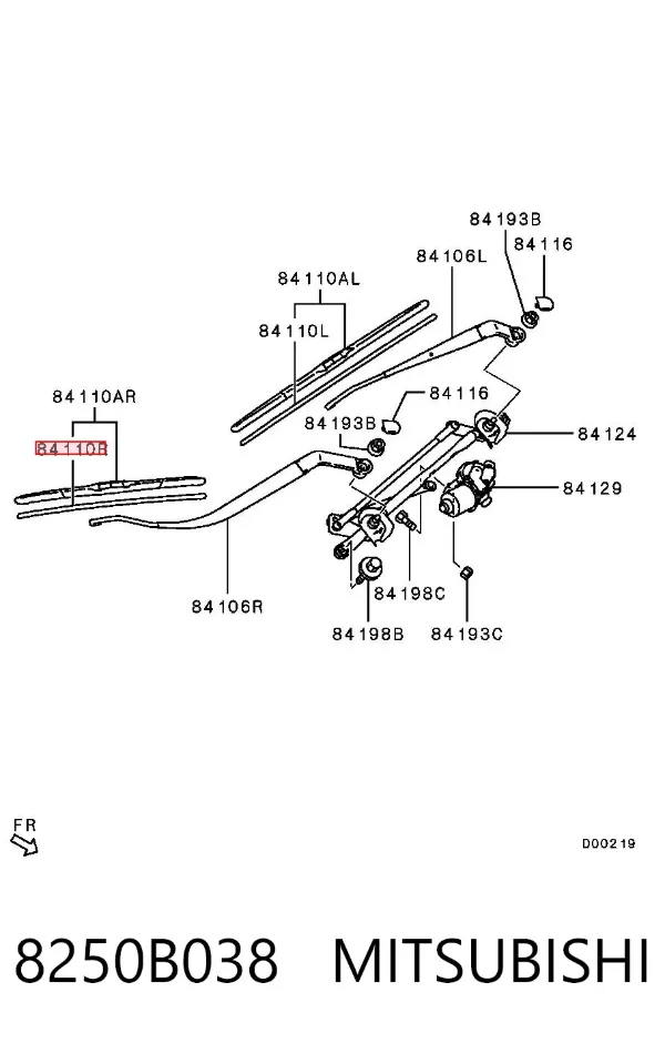 Elástico da escova de limpador pára-brisas de passageiro 8250B038 Mitsubishi