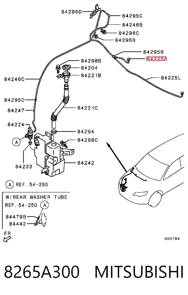 Injetor direito de fluido para lavador de pára-brisas 8265A300 Mitsubishi